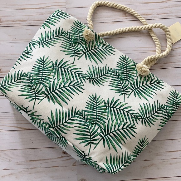 Jumbo Palm Leaf Print Beach Tote - Picture 5 of 8